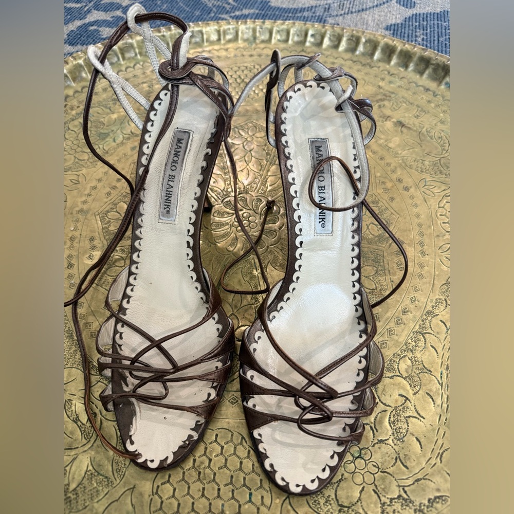 Manolo Blahnik Dark Brown Strappy Heels